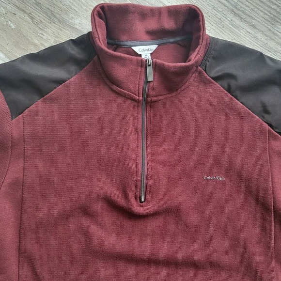 Calvin Klein Burgundy 1/4 Zip Collared Pullover Sweater Top Mens Size XL - Picture 4 of 11